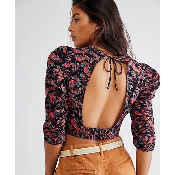 Free People Monica Women's Cropped Top Floral Print Corset Open Back - Size XS - Picture 4 of 7